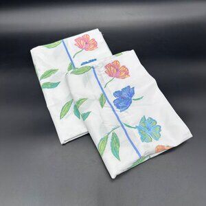 Vintage Floral Pillowcases Flowers Green White Blue Cottagecore Springs USA
